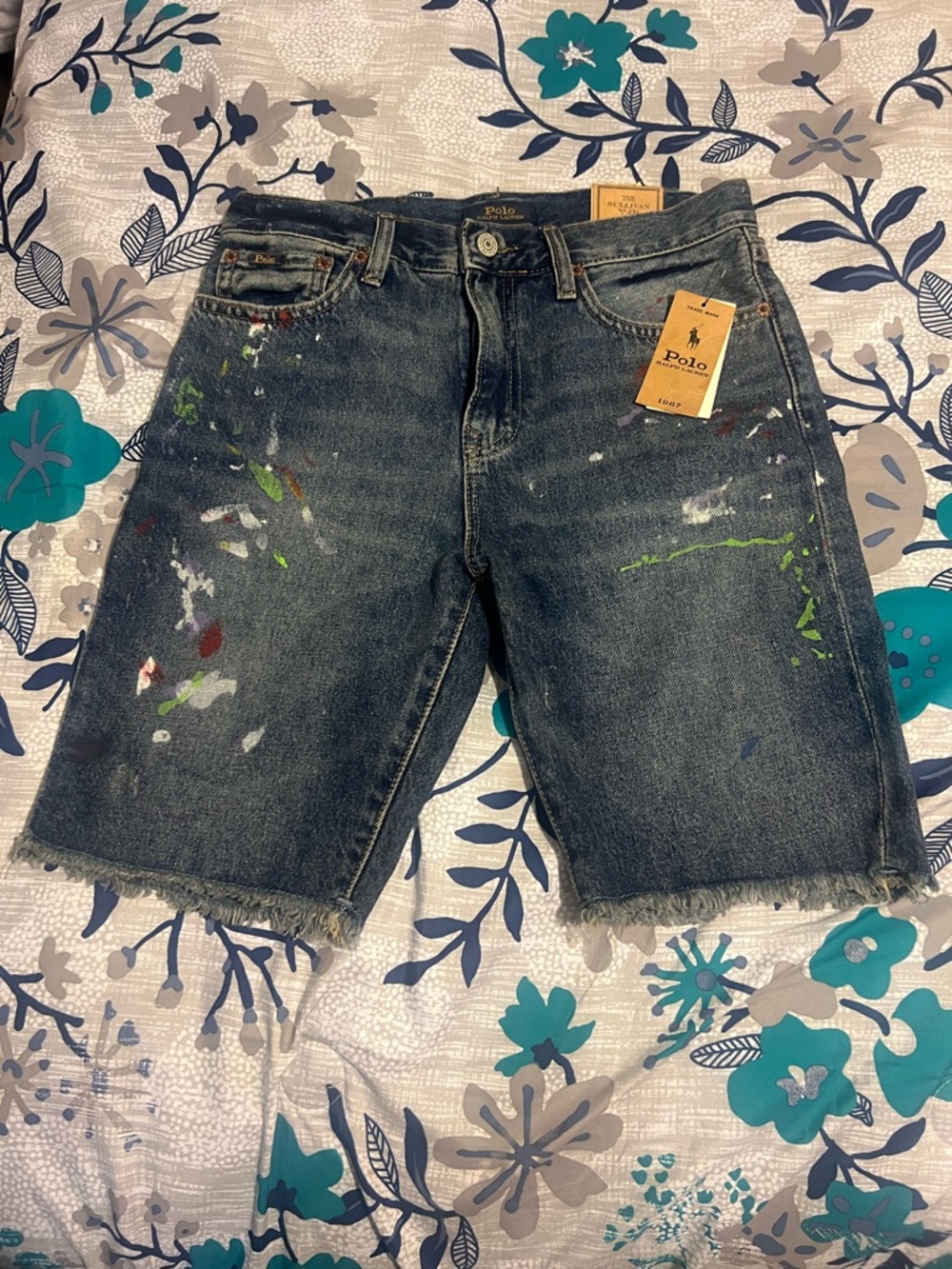 NWT! Boy’s Polo Ralph Lauren Paint-Splatter Denim Shorts - Dark Wash size 16